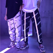 Новые национальные Светоотражающие девять очков спортивные брюки мужские без эластичных хип-хоп Ins повседневные брюки черный/белый M-3XL