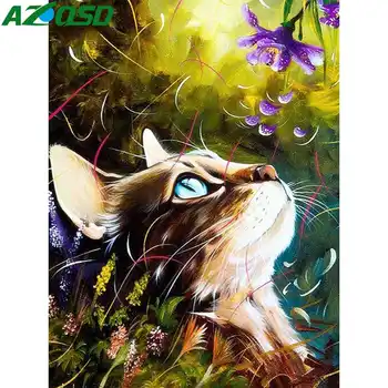 

AZQSD Diamond Painting Cross Stitch Animal Handmade Gift Picture Of Rhinestones DIY Embroidery Cat Home Decor