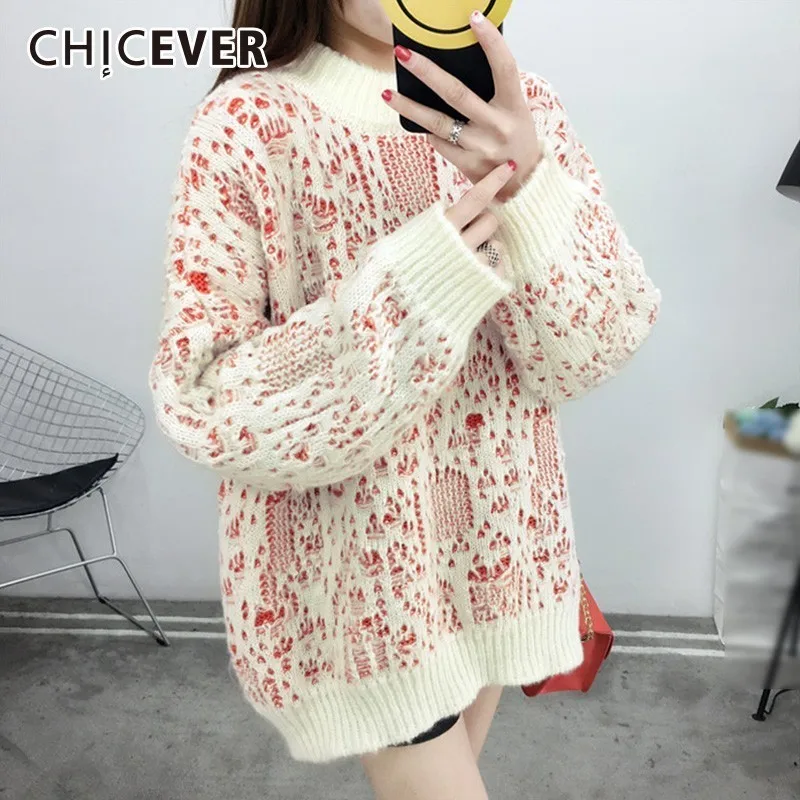 CHICEVER осенне-зимний вязаный свитер для женщин с круглым вырезом и длинным рукавом