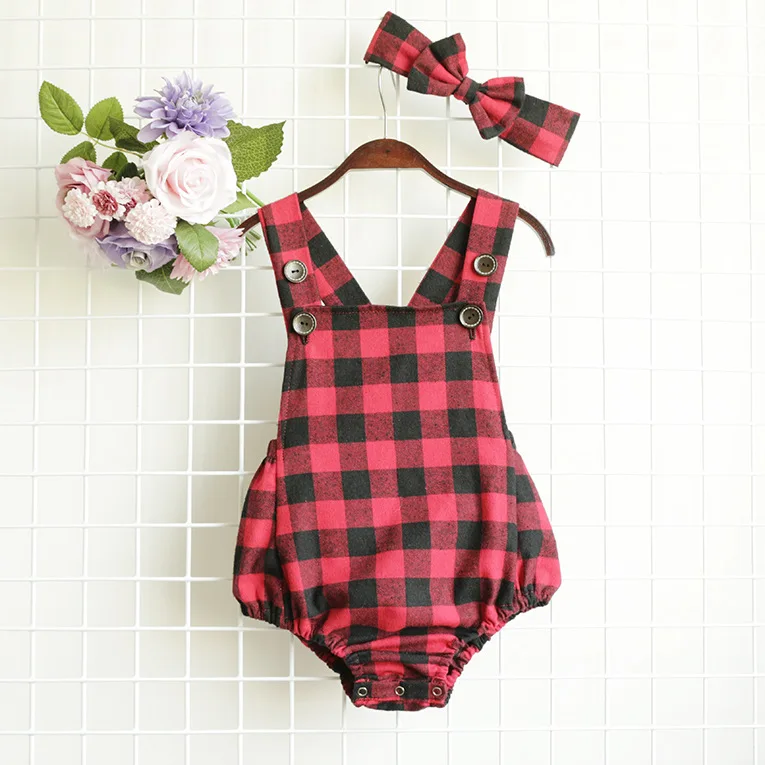 Buffalo Plaid Baby Girl Bodysuits Newborn Twins Summer Clothes Kids