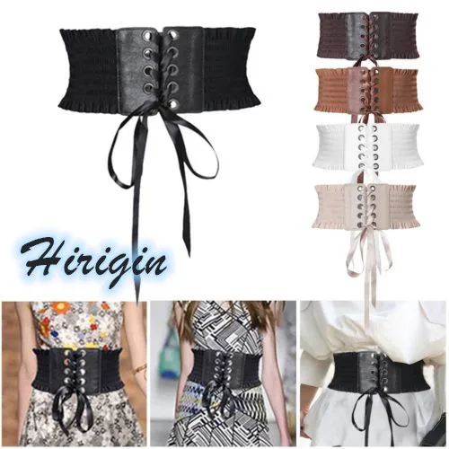 

Women Belts Women Casual Solid Punk Rivet Buckle Stretch Waistband Wide Corset Elastic Waist PU Belt