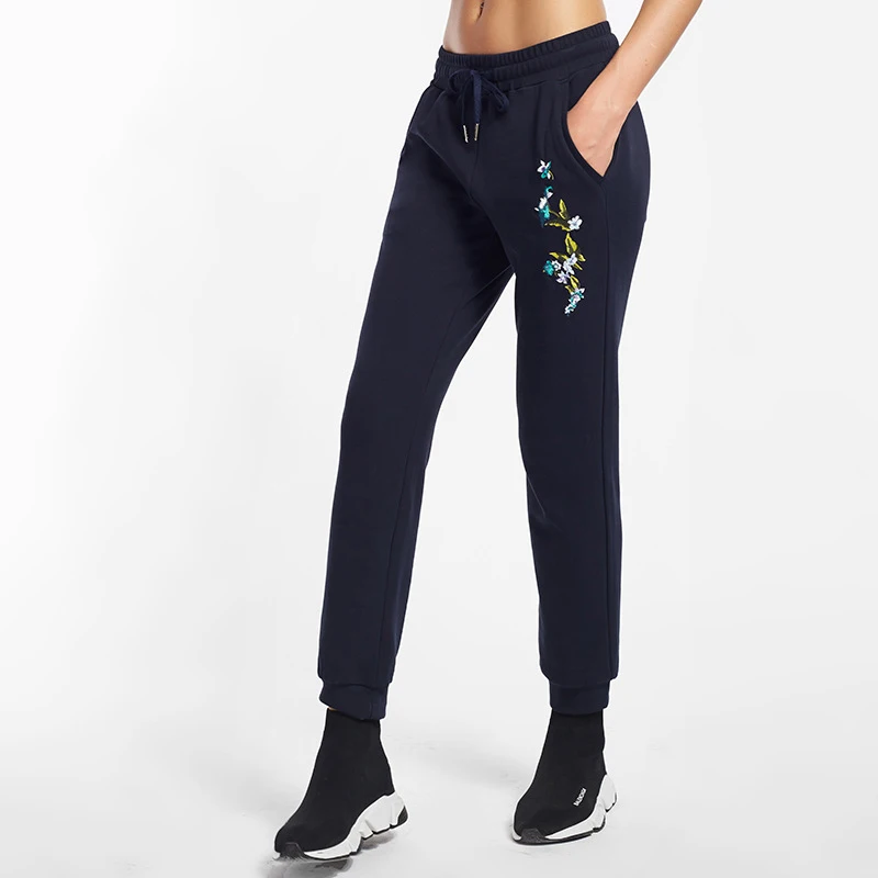 Willarde спортивные штаны женские хлопок спортивные штаны для бега вышивка цветы дышащий Открытый тренировки бег длинные мотобрюки