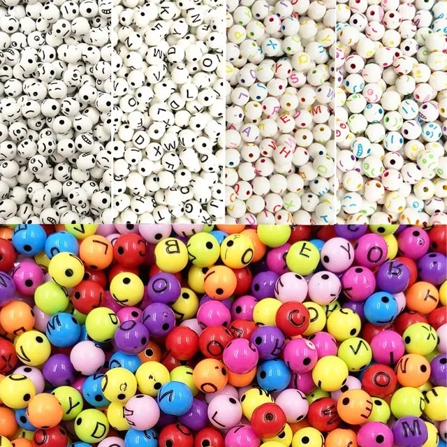 LNRRABC 100 Pcs/lot Lovely Round Shape Acrylic Beads Letter Smile Bead Jewelry For DIY Necklace Bracelet Handmade Accessories | Украшения и