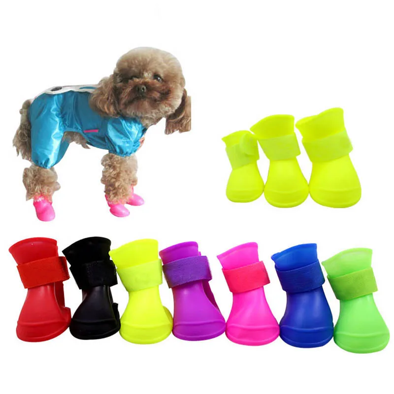 

4 pcs Pet Silicone Rainshoes Dog Shoes Waterproof Durable Pet dog Rain Shoes Candy Colour Pet Dog Boots Pet Accessories