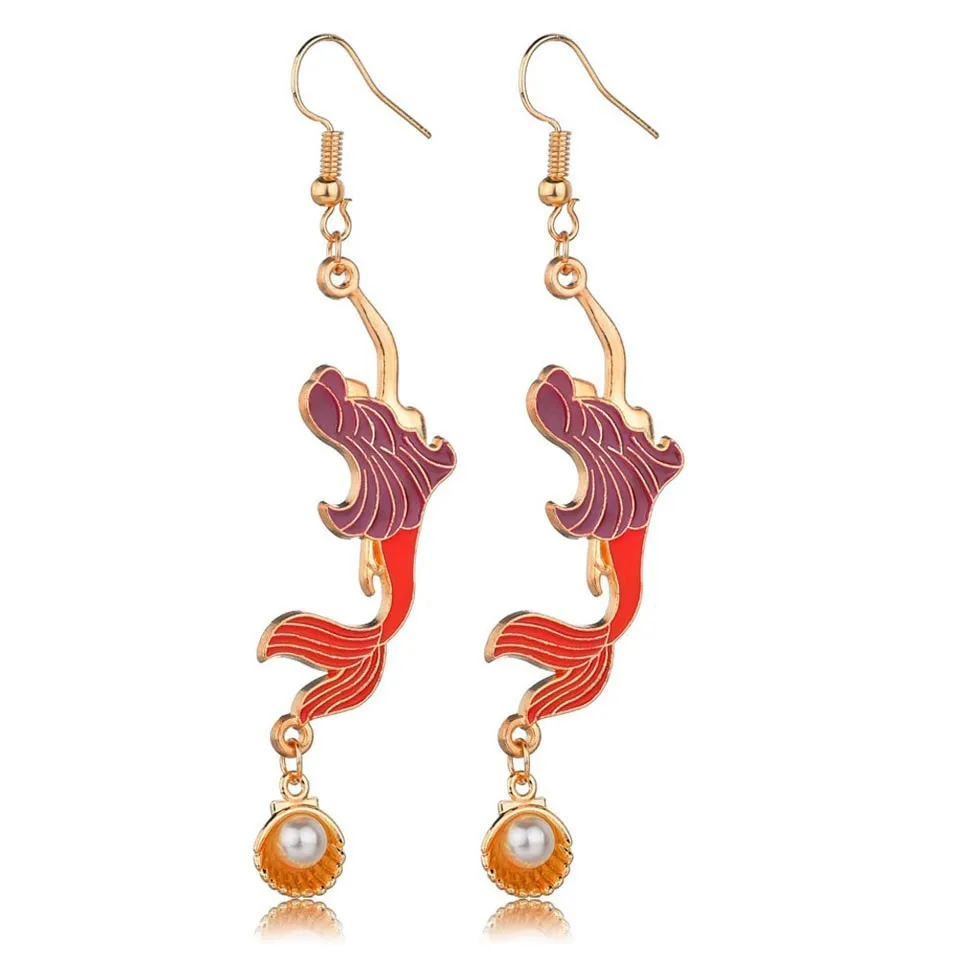 

YANGQI Beautiful Sexy Mermaid Drop Earrings For Women Shell With Pearl Trendy Jewelry Fashion Cute Romantic Earings Gold Color