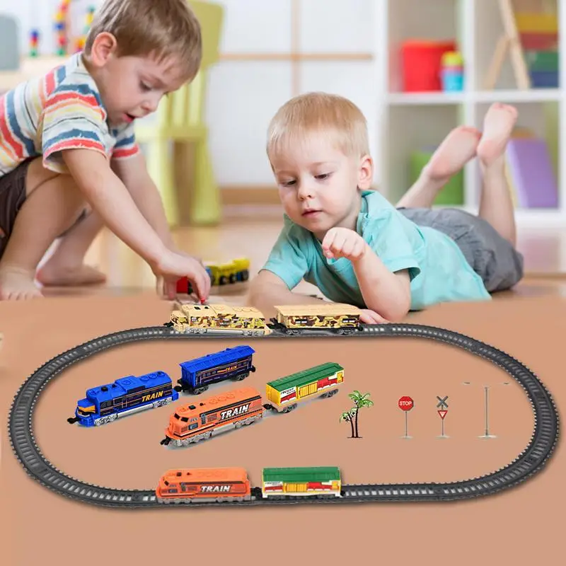 

Children Electric Double Train Track Puzzle DIY Assembled 215CM/7FT Train Track Model Toy