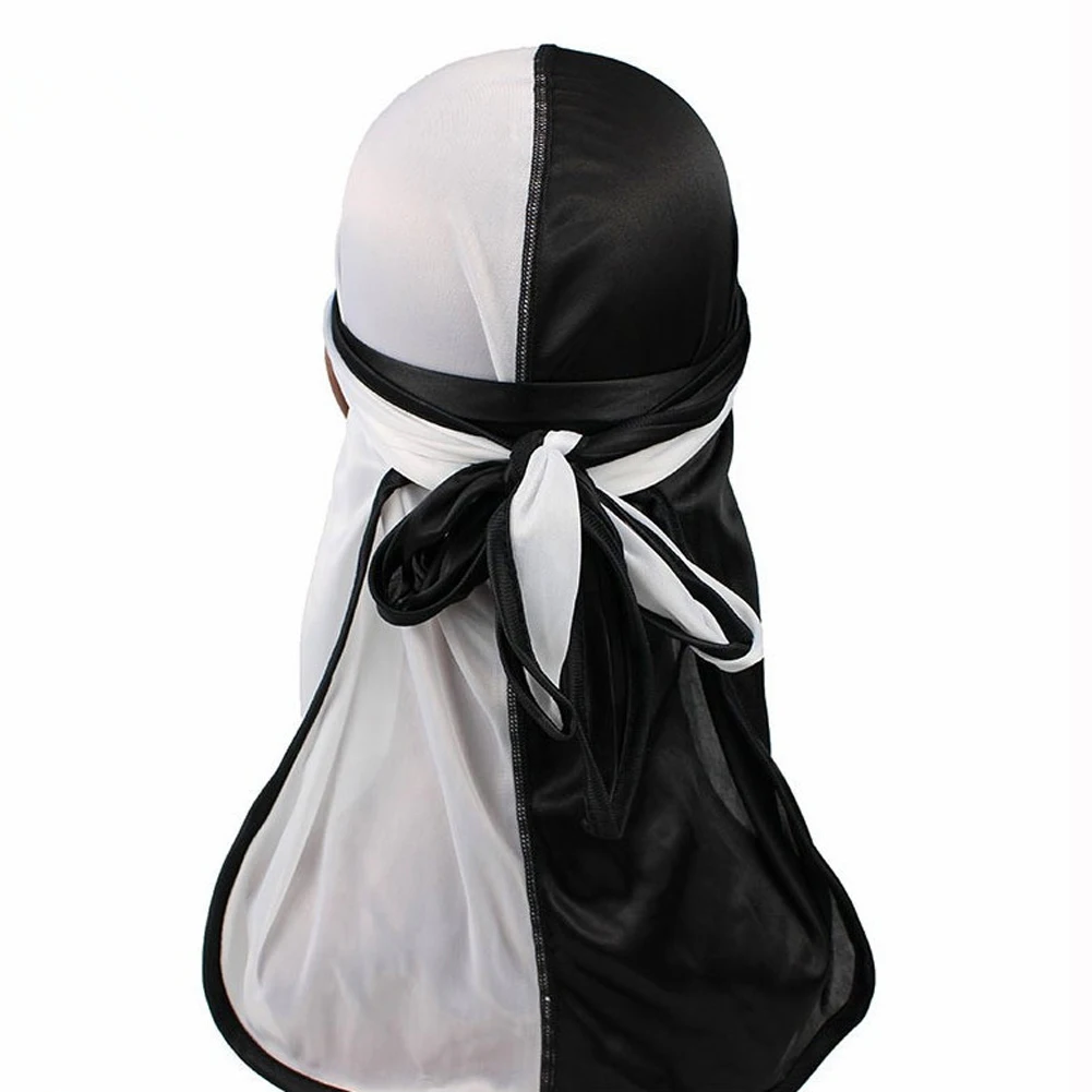 

New Unisex Long Silk Satin Breathable Bandana Turban Hat Wigs Doo Durag Biker headwrap chemo cap Pirate Hat Men Hair Accessories