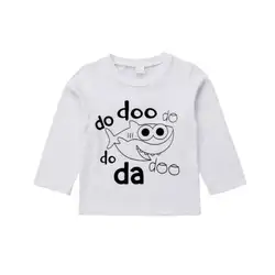 От 2 до 6 лет Детская одежда для мальчиков и девочек белая футболка животного Акула Рыба Печать Топы хлопок летом основной белая футболка