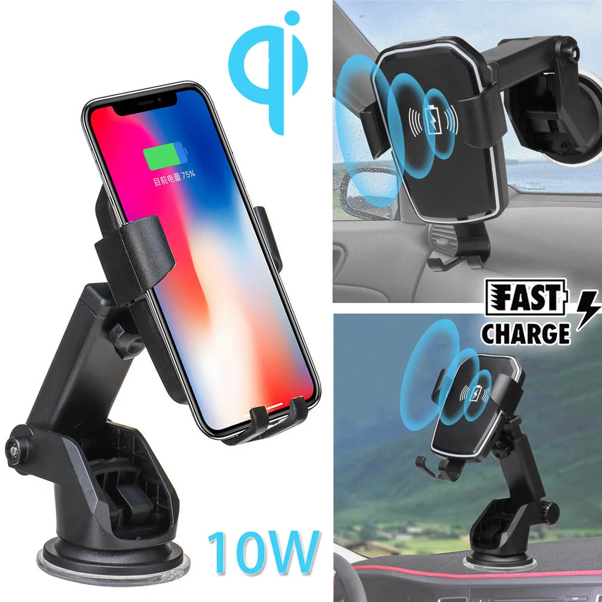 10W Qi Wireless Car Charger for iPhone XS XR for Samsung S9 Quick Charging Charger Car Dashboard Mount Mobile Phone Holder Clip