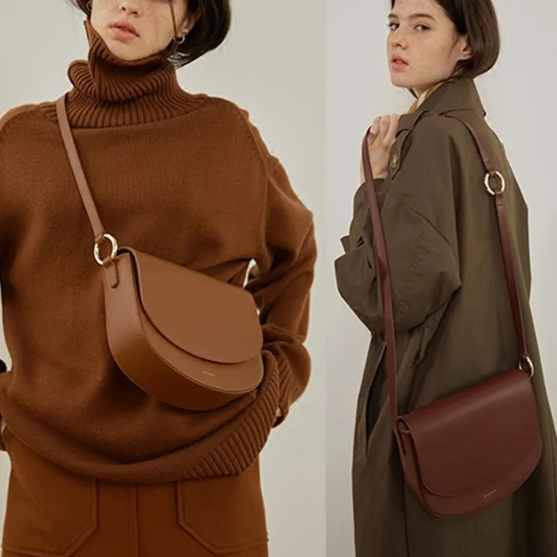 

[Super Seabob] 2019 Spring Summer Woman New Stylish Brown Color Single Strap PU Leather Saddle Messenger Bag All Match LM047