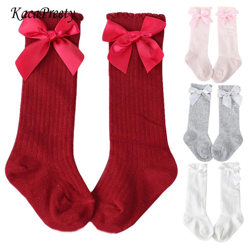 Sweet ribbon bowknot princess girls socks fall cotton knee high socks