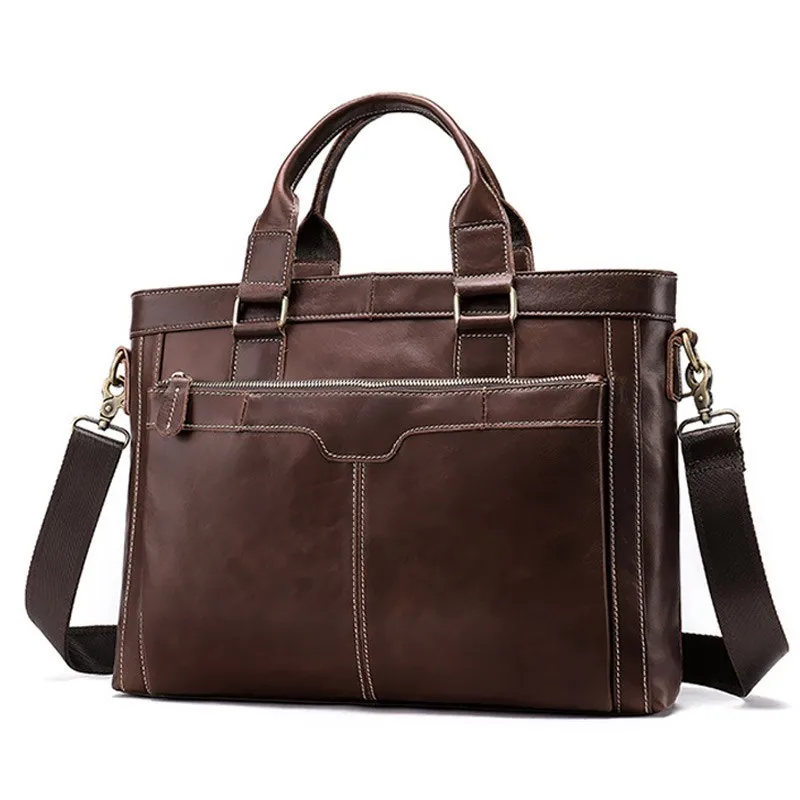 

Vintage Men Business Briefcase Genuine Leather Man Laptop Handbag Multifunctional Cowhide Shoulder Messenger Bag For Male Tote