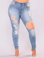 Модные женские повседневные узкие джинсы с высокой талией рваные джинсы Большие размеры