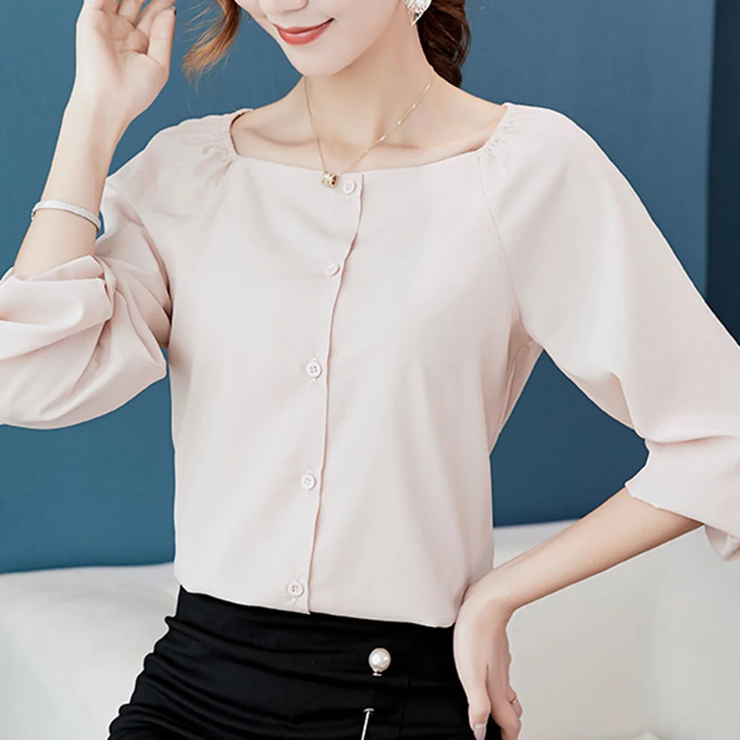 Womens Tops Blouses Long Sleeve Ladies Office Shirt