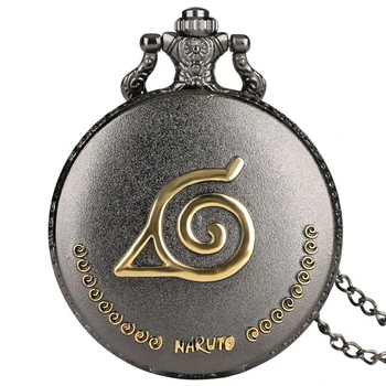 

Unique Black Naruto Mark Quartz Pocket Watch Necklace Japan Anime Theme Fob Watches Fashion Pendant Cosplay Men Clock Chain Gift