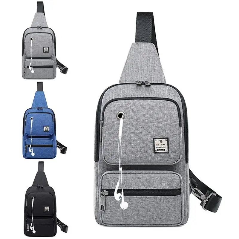 

Single Shoulder Bags Chest Bag Fashion Casual Men Chest Pack Male Anti-theft Crossbody Bags With Headphone Plug