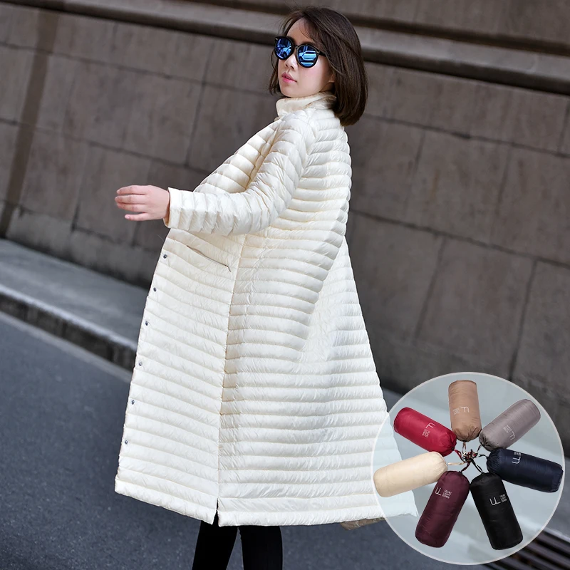 

2018 New Autumn Winter Women Long Jacket Stand Collar Outwear Coat Super Light Female Down Jacket Solid Slim Ladies Parkas G79