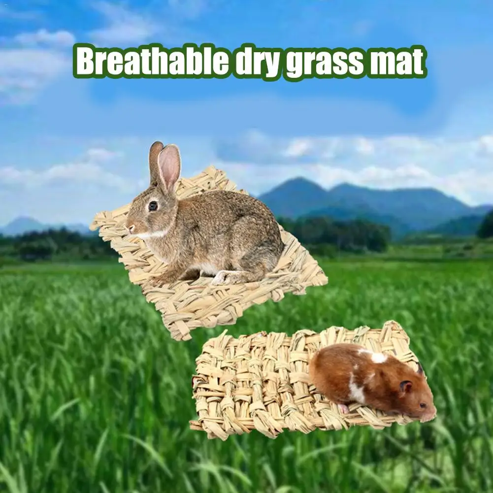 

Hamster Grass Mat Hay Net Hand Woven Straw Mat Hamster Guinea Pig Rabbit Rectangular Dry Grass Mat Small Pets Nest