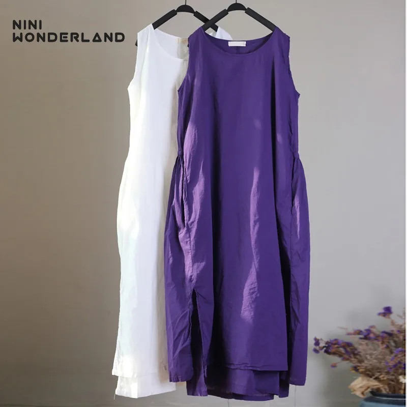 NINI WONDERLAND летнее хлопковое платье 2020 женское однотонное асимметричное без