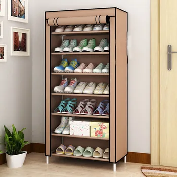 

7 Tier Shoe Rack Canvas Fabric Shoe Rack Storage Cabinet Rail Shoes Organizer Zipper Standing Sapateira Organizador Furniture 36