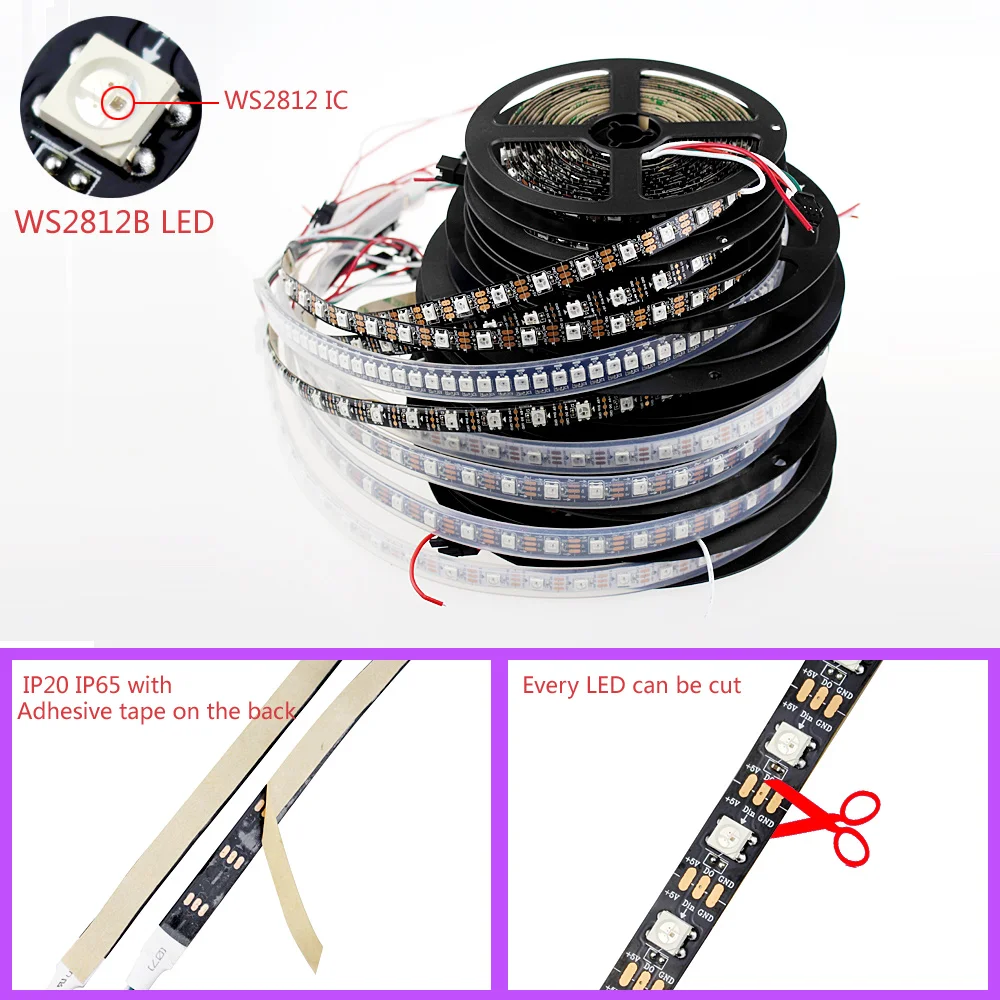 WS2812b 5050 Rgb светодиодная лента водонепроницаемая 5 в 30 60 144 светодиодов/м адрес Ws2812b
