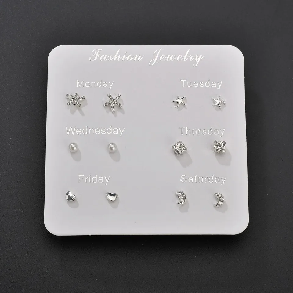

Wholesale Earrings 6 Pairs / Set Mix Small Earrings Set Girls Cute Heart-shaped Ladies Small Earrings Fashion Jewelry Gifts