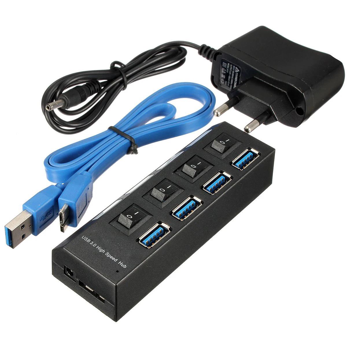 4 порта USB 3,0 концентратор разветвитель адаптер+ кабель и источник питания Великобритания ЕС вилка путешествия