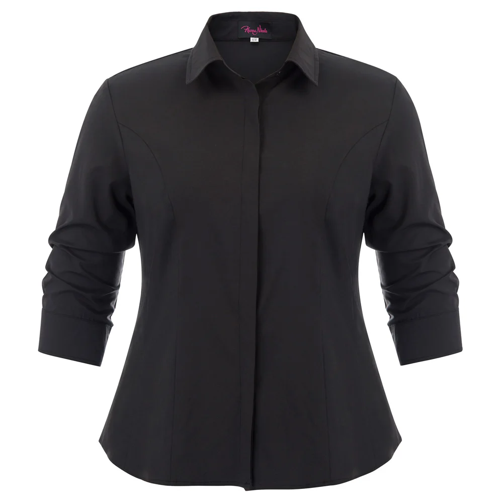 Plus Women OL Shirt 3/4 Sleeve Office Lady Lapel Collar Button Blouse Tops Tee |