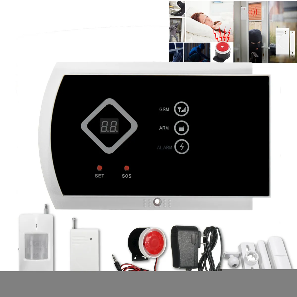 

IOS Android APP Control Wireless Home Security GSM Alarm System Intercom Remote Control Autodial Siren Sensor Kit