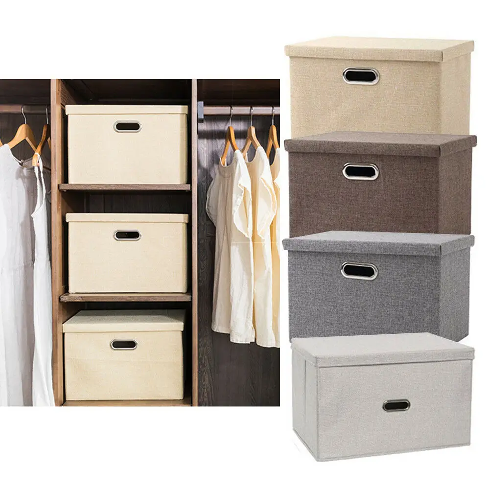 

Cotton And Liene Storage Box With Cap 2 Size Clothes Socks Toy Snacks Sundries Oraganier Set organizer Cosmetics Household