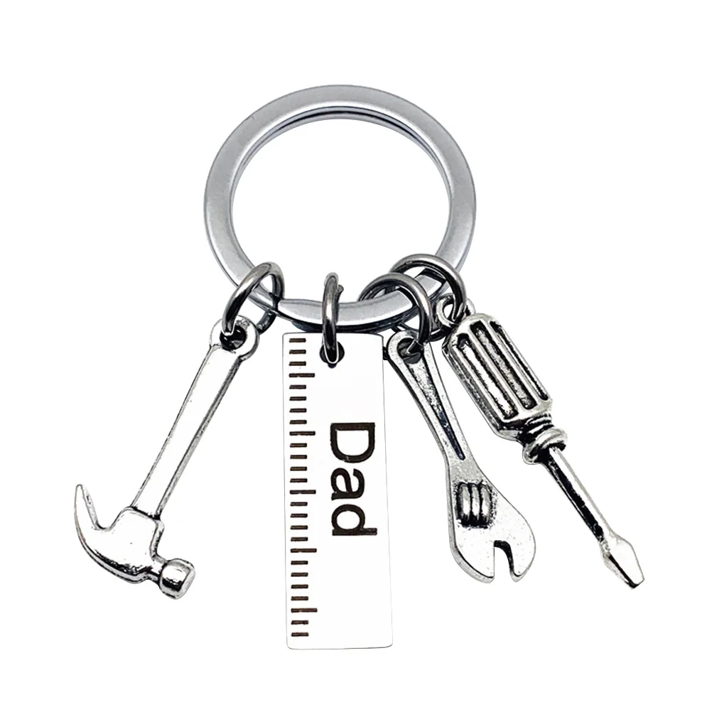 

1 pc Keychains Hammer Screwdriver Wrench Stainless Steel Dad Letters Hanging Pendant Keyring Handbag Decor Fathers Day Gifts
