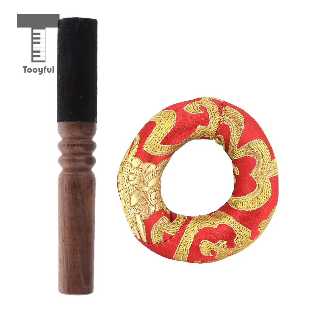 Tooyful 7 ''замша и деревянный молоток для тибетская Поющая чаша+ шелковая парча Подушка подарок