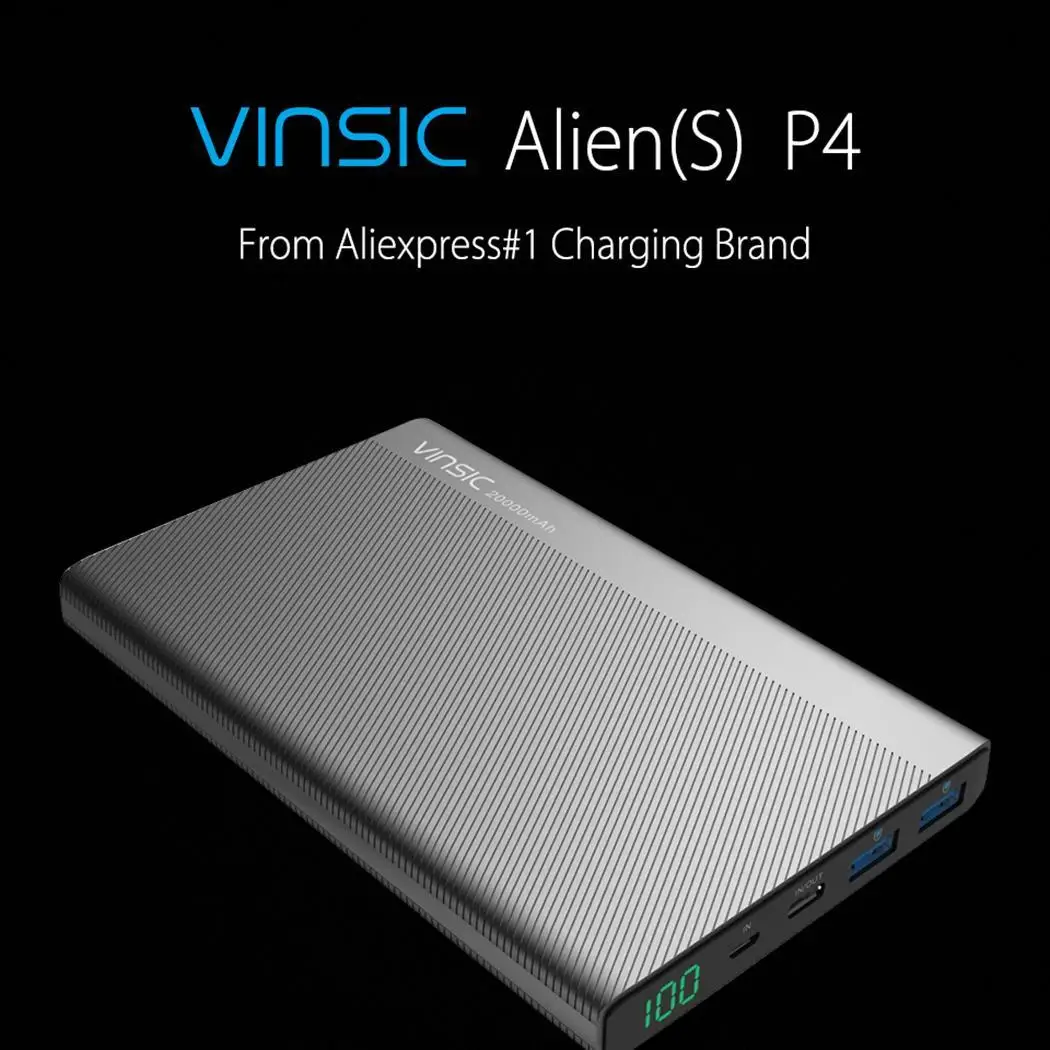 VINSIC 20000 мАч Внешний аккумулятор А двойной usb type-C светодиодный внешний аккумулятор зарядное устройство для iPhone X 8 8 Plus Xiaomi huawei samsung