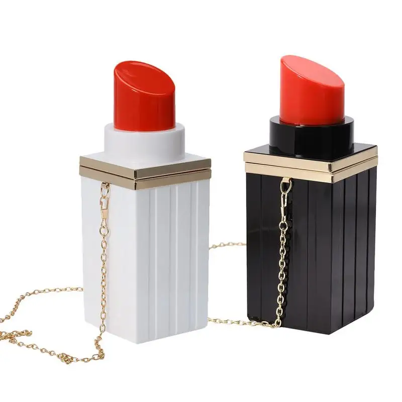 

Women Acrylic Black White Chain Shoulder Bag Lipstick Shape Evening Clutches Bags Purses Clutch Vintage Evening Elegant Handbag
