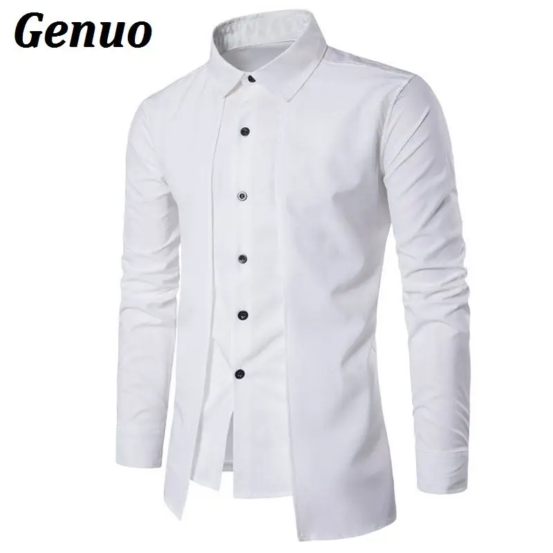 Genuo Весна Camisa Masculina тонкие модные мужские рубашки с длинным рукавом свадебные повседневные однотонные мужские облегающие рубашки размера плюс