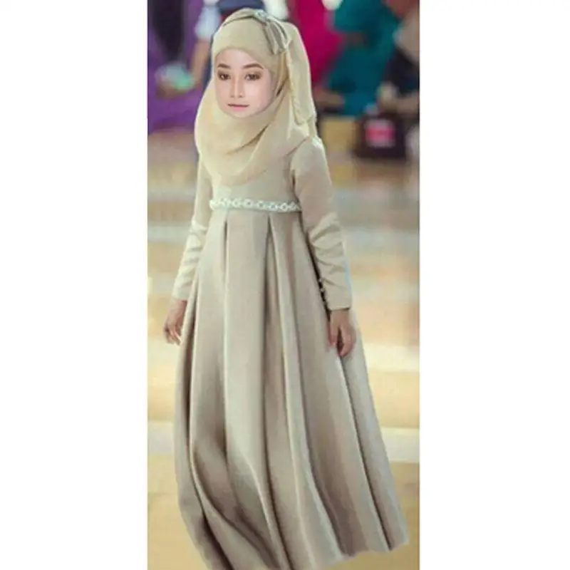 3 Piece Abaya Hijab Dress Girls Muslim Scarf Bow Robes Prayer Sets Niqab Burqa Kids Solid Loose Abayas Islamic Clothing Ramadan