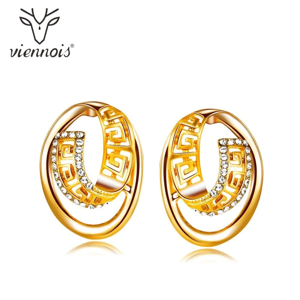 

Viennois Gold Color Stud Earrings For Women Rhinestone Round Twisted Earrings 2018 Cocktail Party Jewelry