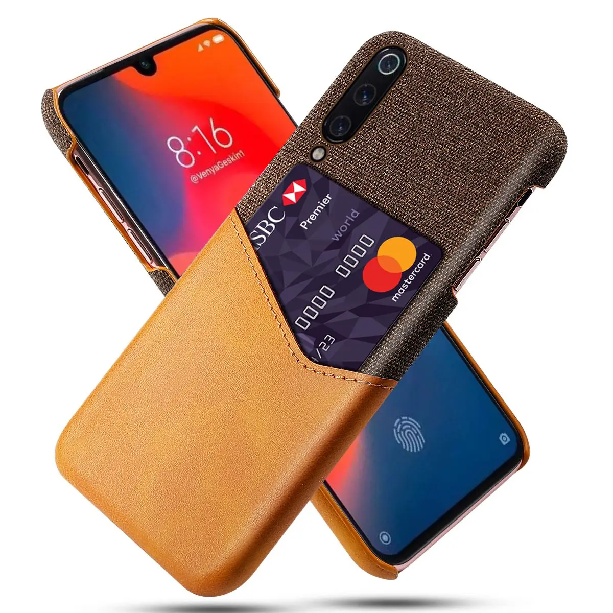 

For Xiaomi Mi 9 Phone Case PU Leather Card Holder Fabric Cloth Splicing Slim Anti-Scratch PC Hard Cover For Xiaomi Mi 9 Explore
