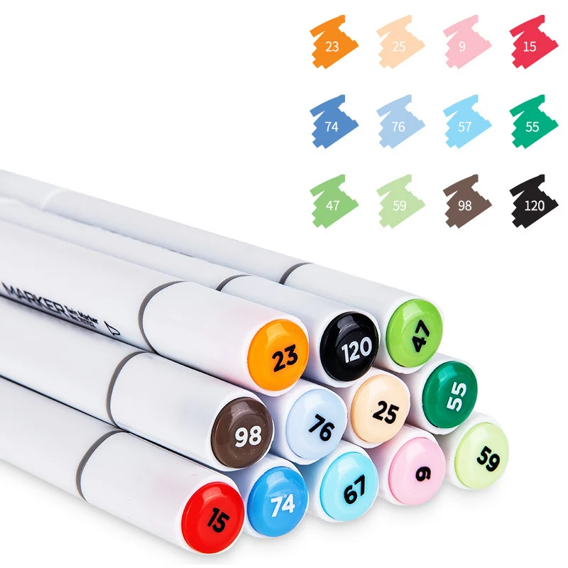 

12 Colors White Dual Head Art Markers Manga Design Sketching Alcohol Based Brush Pen For Drawing Stationery School Art Supplies