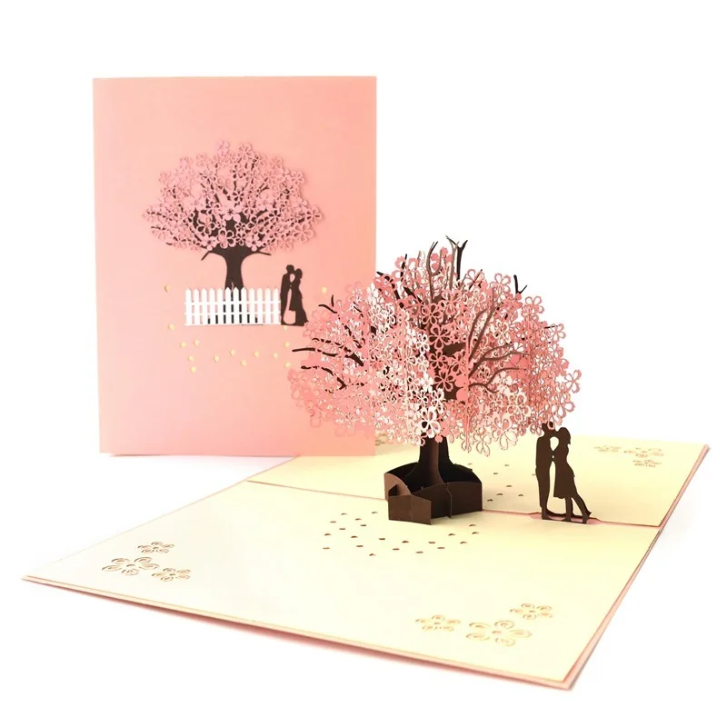  3D Greeting Card Pop UP Cards Valentine Birthday Card Anniversary Gift Postcard Tree Romantic Weddi - 32995074032