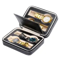 4 слота Часы Дисплей Коробка Чехол для коллекции молния выставка приспособление для хранения высокая классическая портативный чёрный;