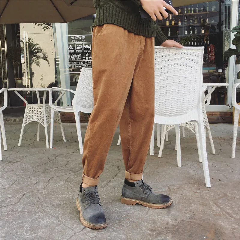 

Winter Pants Men Warm Velvet Thick Fashion Corduroy Trousers Street Loose Hip Hop Casual Coffee Black Casual Sweatpants Man Pant