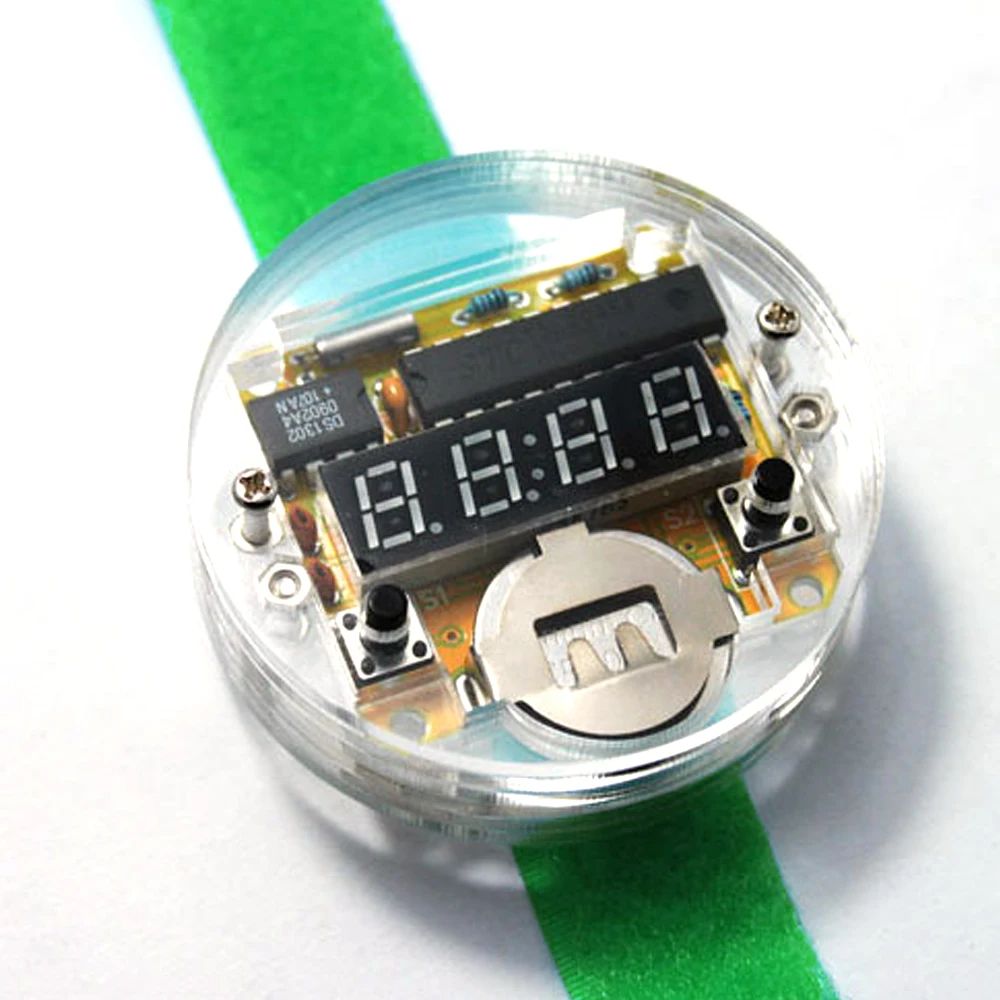 Single-chip Red LED Display Watch Kit Clock DIY Set Electronic Clock Module Electronic Digital Watch Components Green Watchband