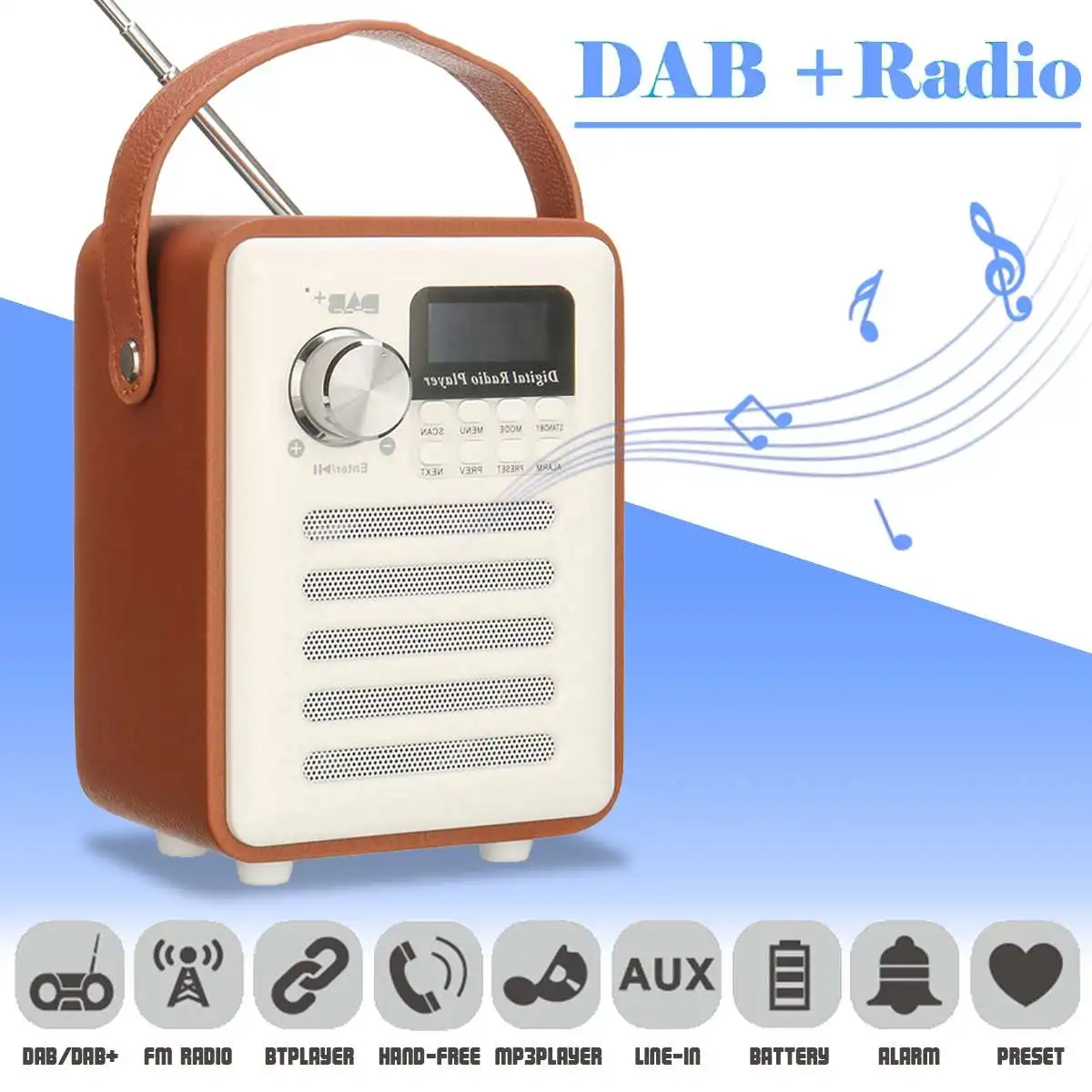 

Handsfree Portable Digital Radio bluetooth LED Screen FM/DAB/DAB+ FM Stereo Radio Speaker Alarm Clock Broadcast for Elder Gift