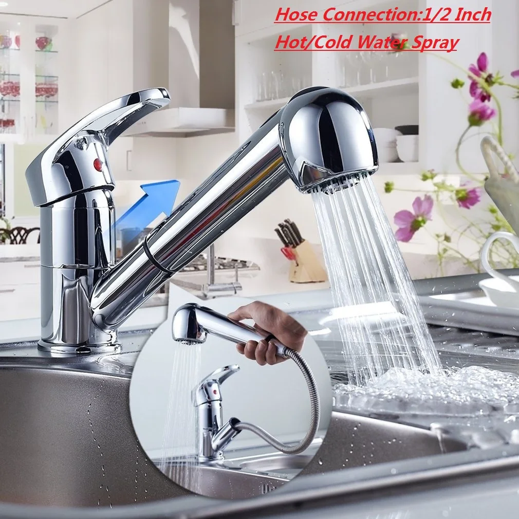

Xueqin G1/2 Pull Out Spray Bathroom Sink Basin Water Faucet Taps Kitchen Chrome Finished Mixer Tap Faucet Deck Mounted