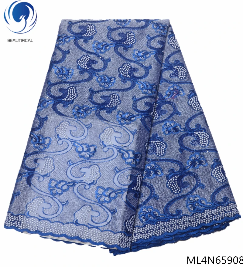 

BEAUTIFICAL Blue lace african net lace fabrics new design embroidered 5 yards french tulle fabric with lace african ML4N659
