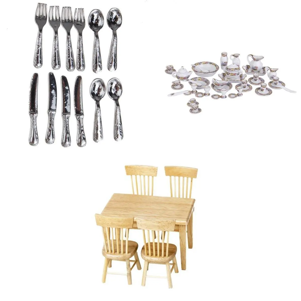 1:12 Scale Dollhouse Furniture Table Chairs Tableware Set Miniature Doll House Accessories Toys Birthday Gift for Children Kids 1:12 Scale Dollhouse Furniture Table Chairs Tableware Set Miniature Doll House Accessories Toys Birthday Gift for Children Kids