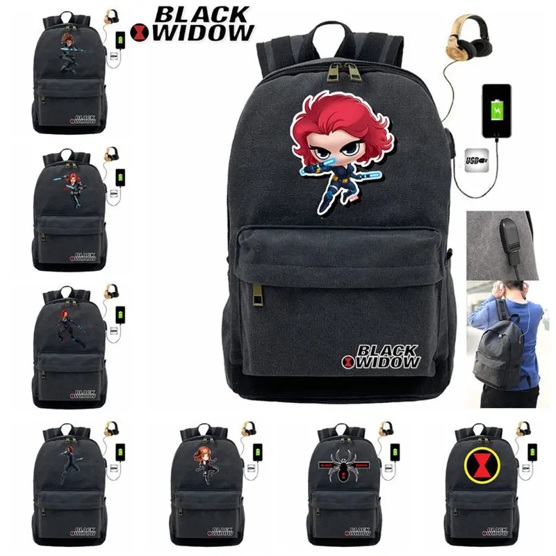 

Marvel Black Widow Backpack USB Charging School Bag Canvas Casual Teenagers Student Mochila Travel Laptop Bags bagpack Gift