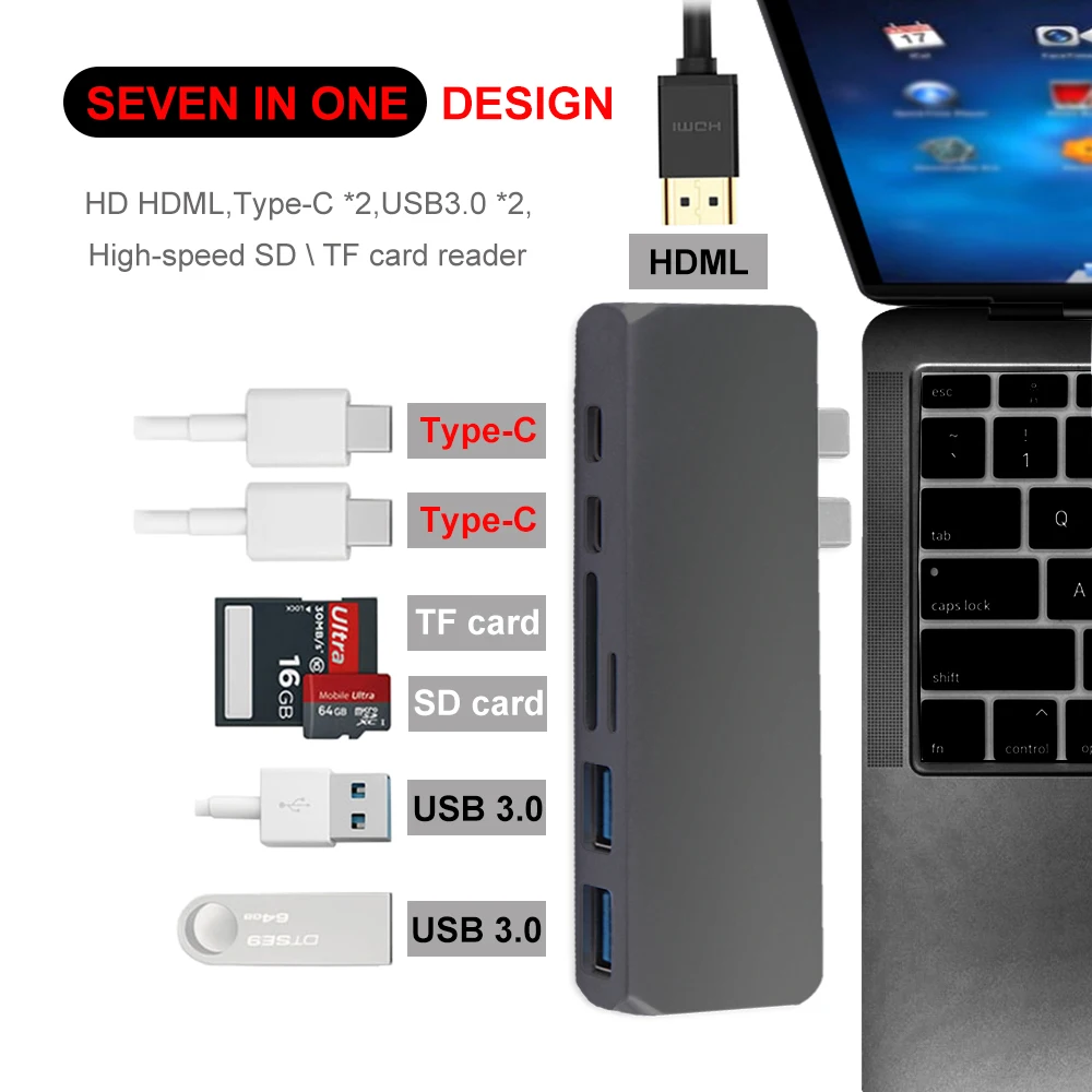 USB Type C концентратор для 4K HDMI адаптер Thunderbolt 3 двойной 1 TF SD PD кардридер нового MacBook Pro