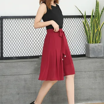 

Hot Sale Female Lace-Up High Waist Loose Pants Ladies Summer Chiffon Beads Solid Wide Leg Pants